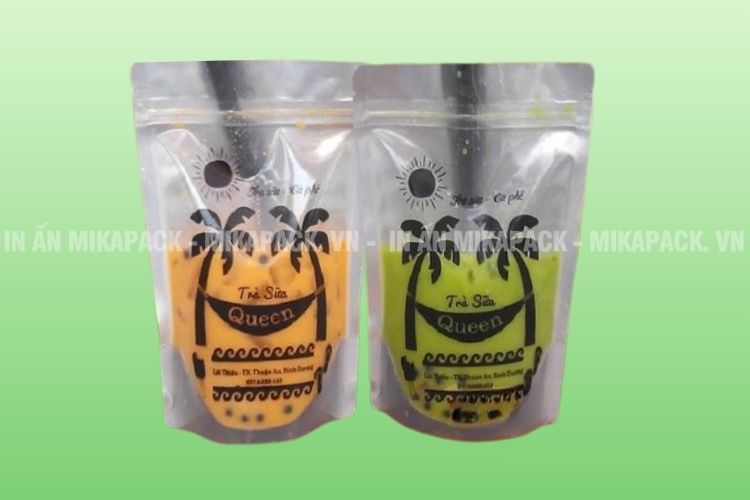 Mẫu túi zipper đựng trà sữa in một màu đơn giản