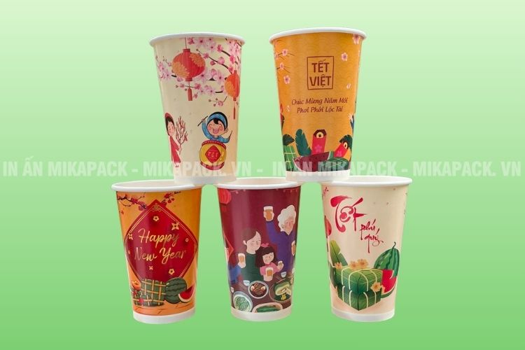 Mẫu in ly giấy in theo yêu cầu cho dịp Tết.