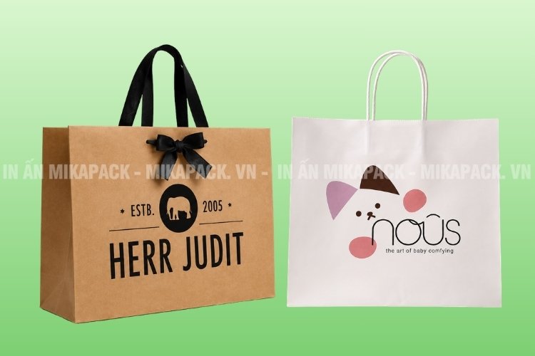 Túi giấy Kraft màu vàng nâu và màu trắng