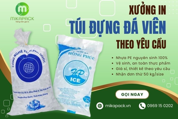 Mikapack xưởng in túi đựng đá viên theo yêu cầu chất lượng.