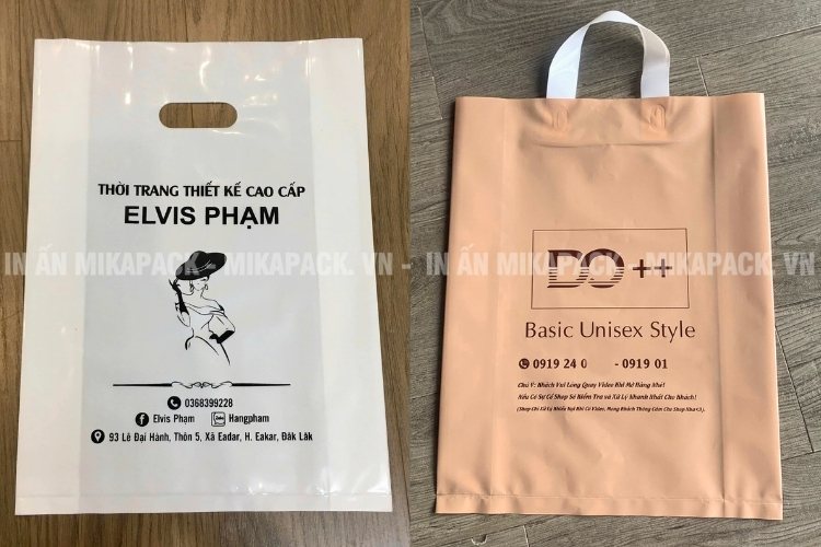 Túi hột xoài PE và túi PE ép quai in ấn rất được các cửa hàng thời trang ưa chuộng.