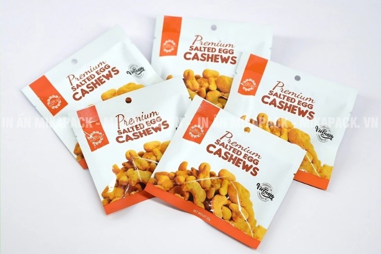 Bao bì hạt điều in ấn đẹp mắt giúp quảng bá thương hiệu.