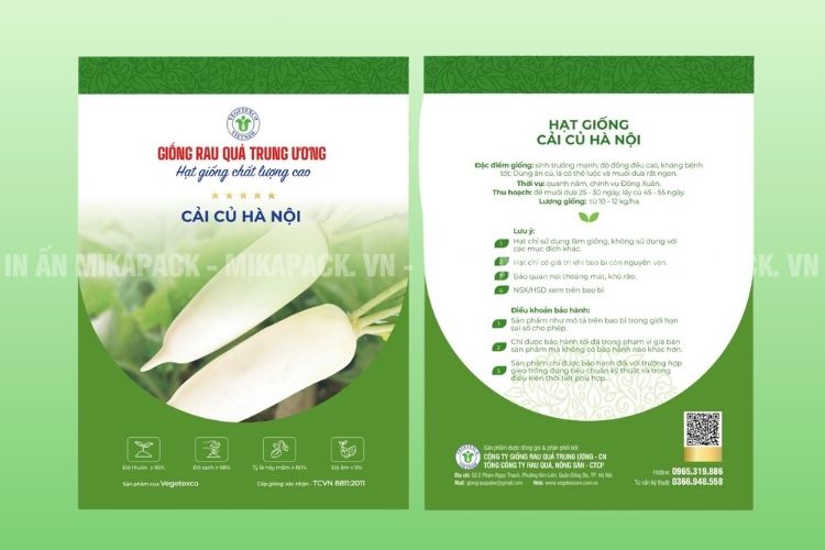Bao bì hạt giống in ấn đầy đủ thông tin sản phẩm và thương hiệu