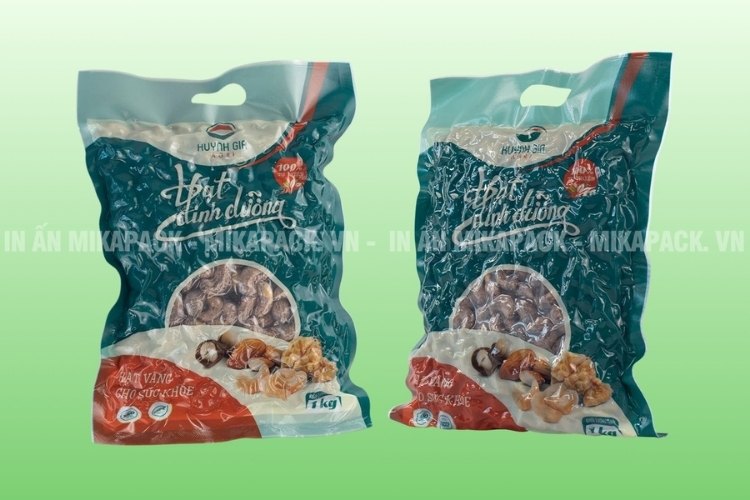 Bao bì hút chân không đựng hạt điều.