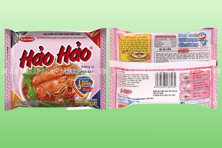 Bao bì mì gói in ấn đầy đủ thông tin sản phẩm và thương hiệu