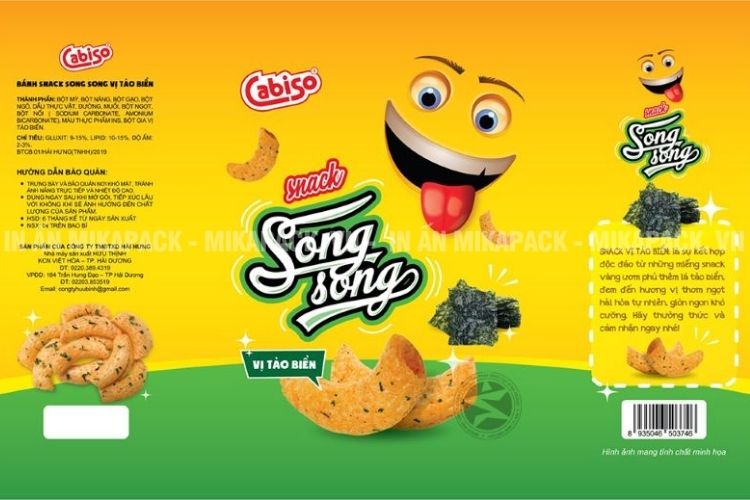 Bao bì snack in ấn đầy đủ thông tin sản phẩm, thương hiệu