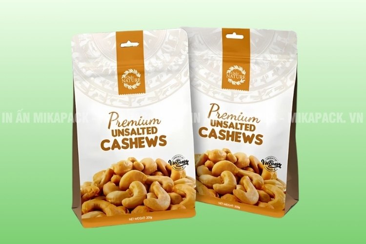 Mẫu bao bì hạt điều kiểu túi zip 8 biên thiết kế bố cục hài hòa.