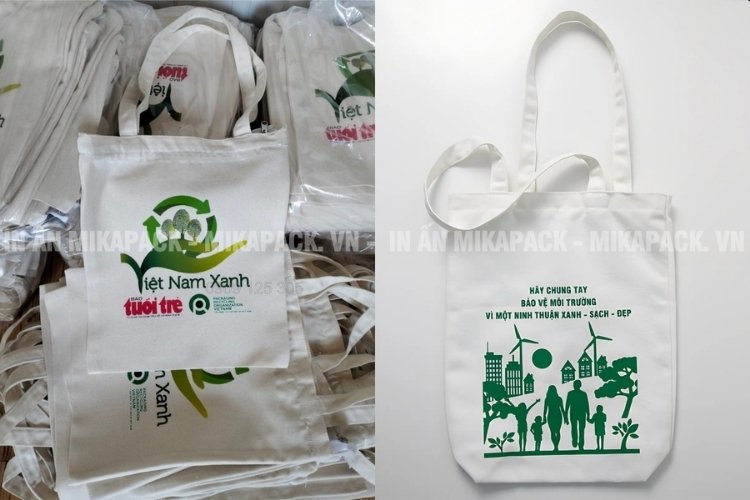 Bao bì xanh kiểu dáng túi vải canvas.