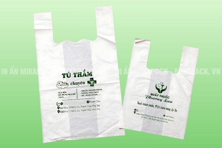 Bao bì xanh kiểu dáng túi xốp siêu thị.