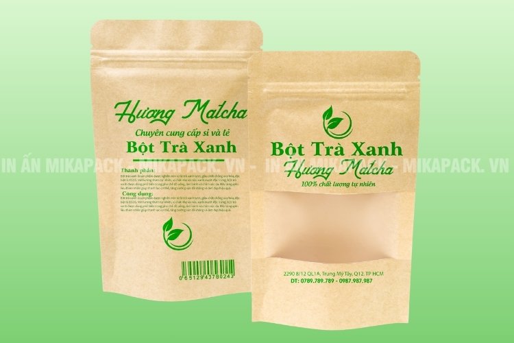 Mẫu bao bì túi zip giấy đựng trà, in ấn mộc mạc.
