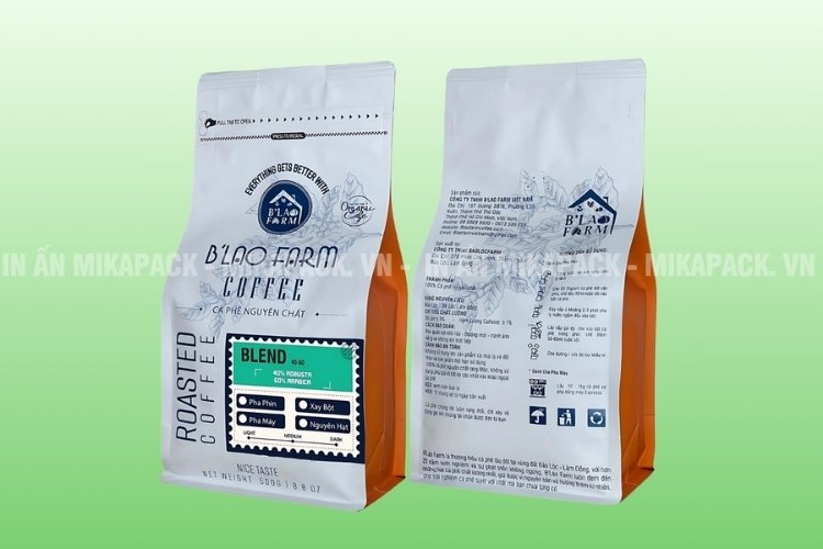 Mẫu túi zip 8 cạnh đựng cà phê, in ấn sang trọng.