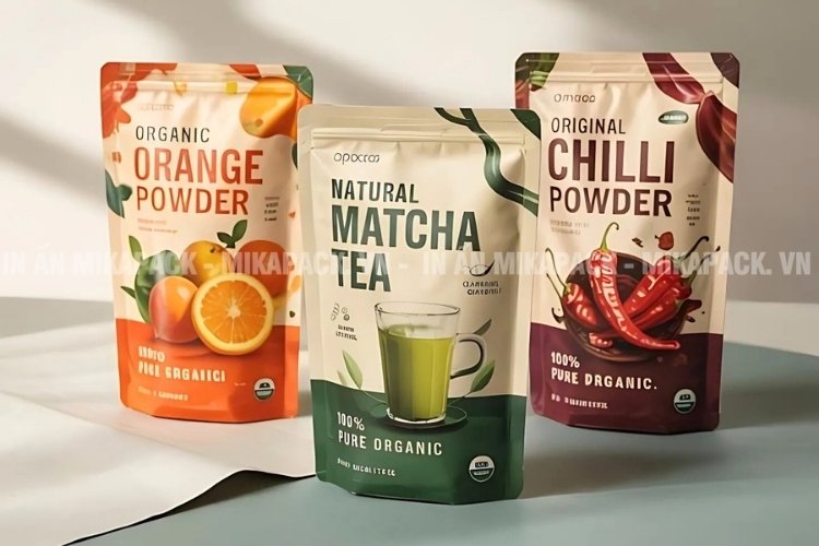 Mẫu túi zip đáy đứng đựng các loại gia vị, in ấn sáng tạo.