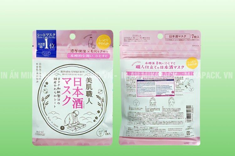 Mẫu túi zip màng ghép đựng mặt nạ, in ấn hiện đại, cuốn hút. 