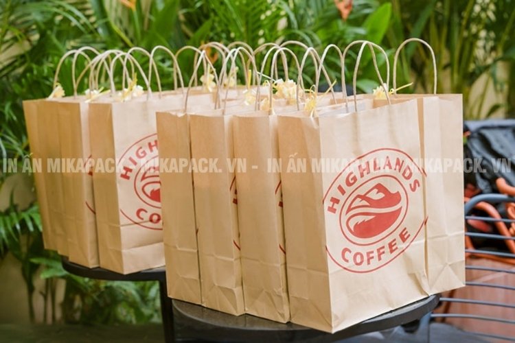 Túi giấy đựng cà phê có quai xách (kraft).