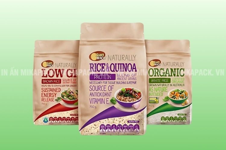 Túi zip giấy đựng gạo in hình ảnh sống động, chân thật.