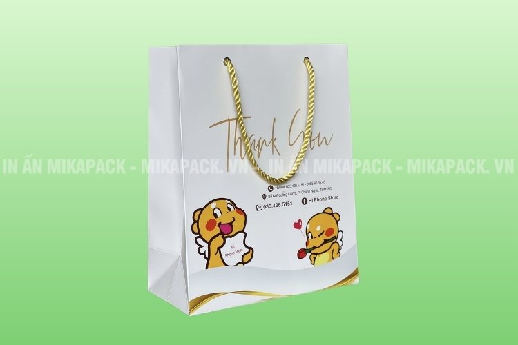 Mẫu in túi giấy đựng điện thoại dễ thương.
