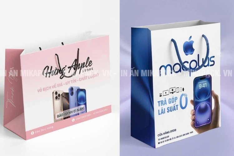 Mẫu thiết kế túi giấy điện thoại màu hồng, màu xanh độc đáo, mới lạ.