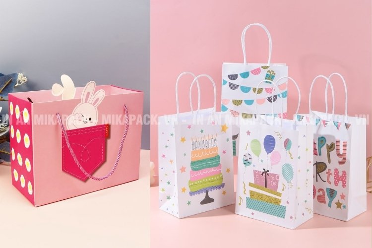 Mikapack nhận sản xuất túi giấy đựng quà sinh nhật theo yêu cầu (size, kiểu dáng).