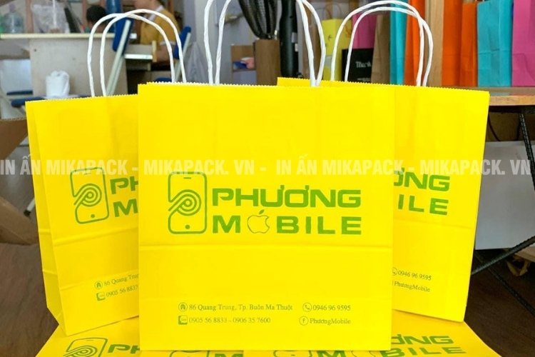 Túi giấy đựng điện thoại - giấy kraft nâu tối giản, in lụa.