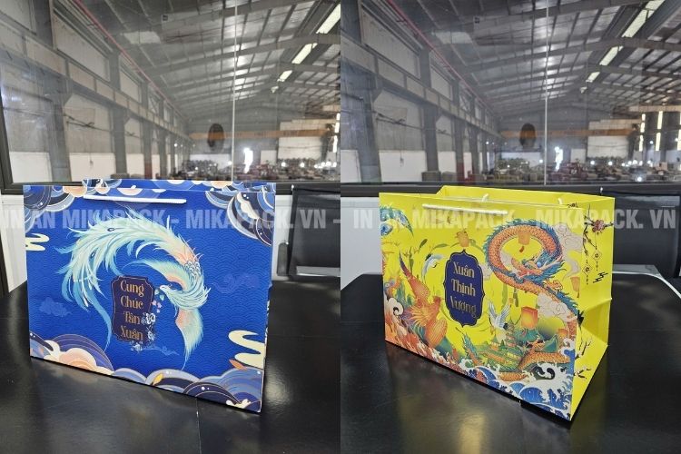 Mẫu túi giấy đựng giỏ quà Tết in màu sắc nổi bật