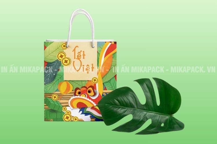 Mẫu túi giấy đựng quà Tết in màu xanh lạ mắt