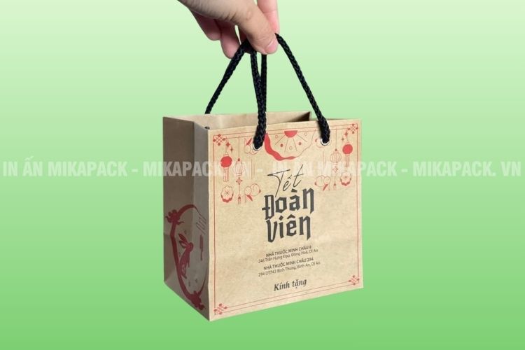 Mẫu túi giấy Kraft nâu đựng quà Tết tinh tế