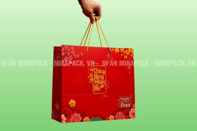 Túi giấy đựng quà Tết kiểu dáng hình chữ nhật kết hợp quai xách tiện lợi