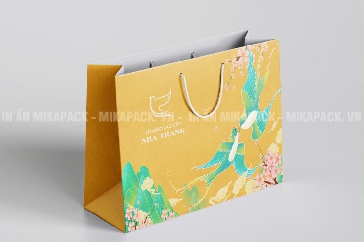Túi giấy đựng tổ yến - Thiết kế mùa xuân, thanh lịch, truyền thống Việt.