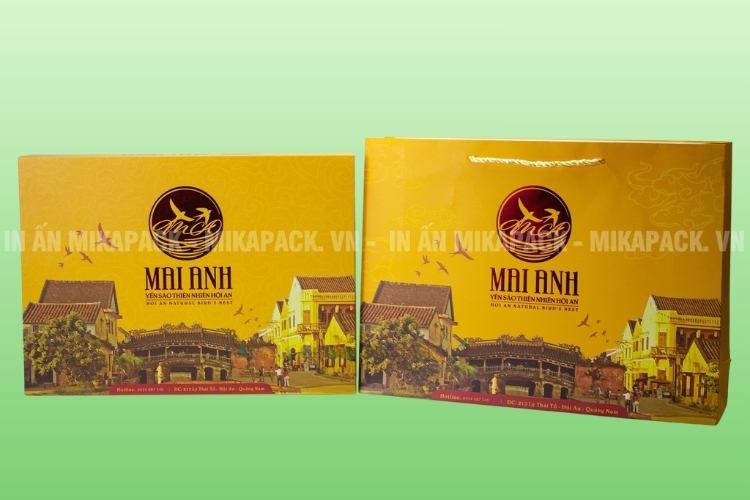 Túi giấy đựng yến sào in hình ảnh văn hoá địa phương, Tết truyền thống.