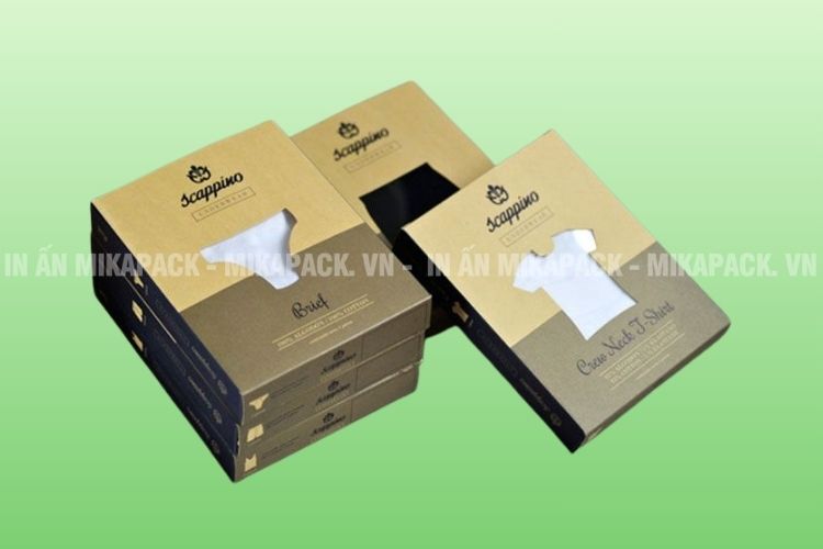 Hộp trà đựng áo thun chất liệu Kraft nâu mộc mạc, in ấn sắc nét