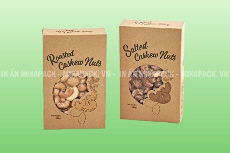Mẫu in hộp giấy đựng hạt điều đơn giản