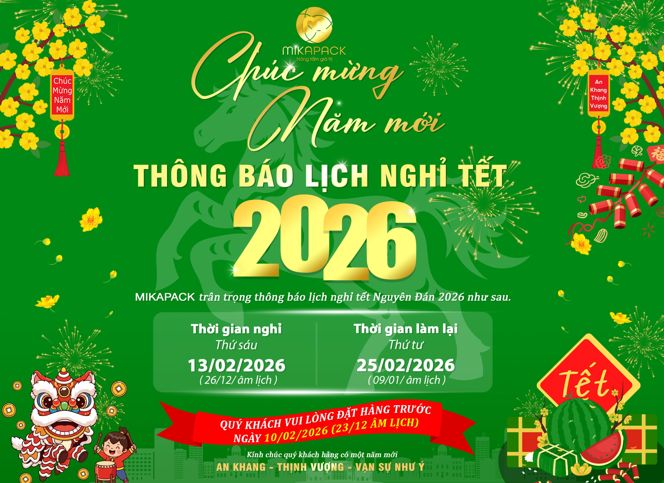Mikapack thông báo lịch nghỉ Tết Nguyên Đán năm 2026
