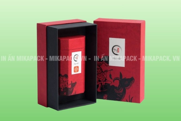 Hộp đựng trà Tết cao cấp, in họa tiết Đông Hồ
