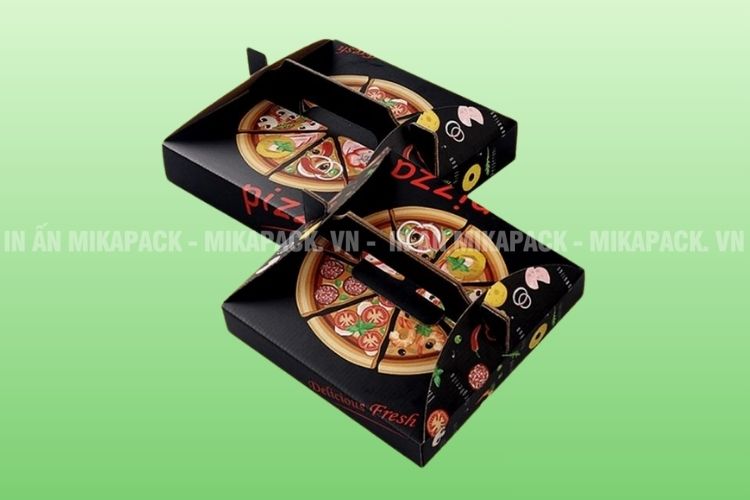 In hộp pizza có tích hợp quai xách