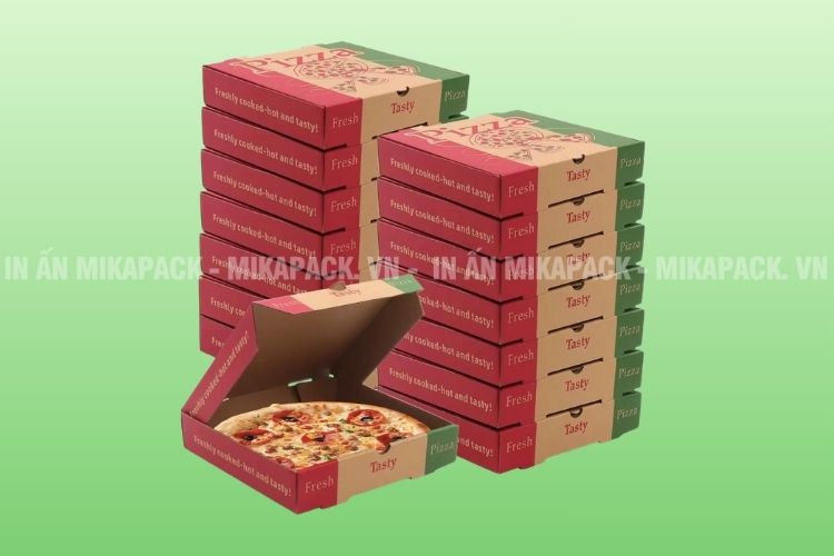Mikapack báo giá in hộp giấy pizza nhanh chóng và chính xác